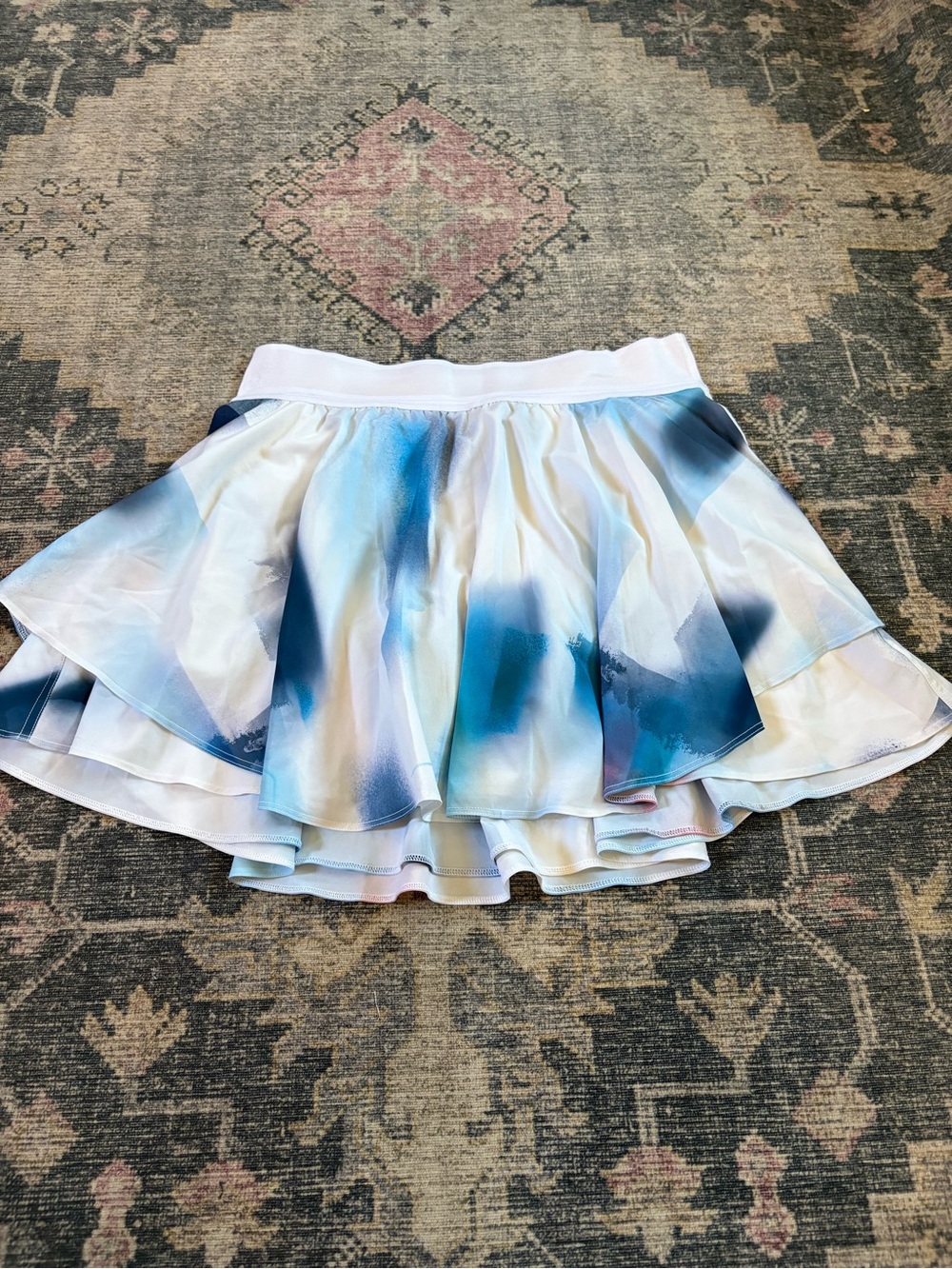 lululemon athletica White and Blue Watercolor Tiered Skater Skirt